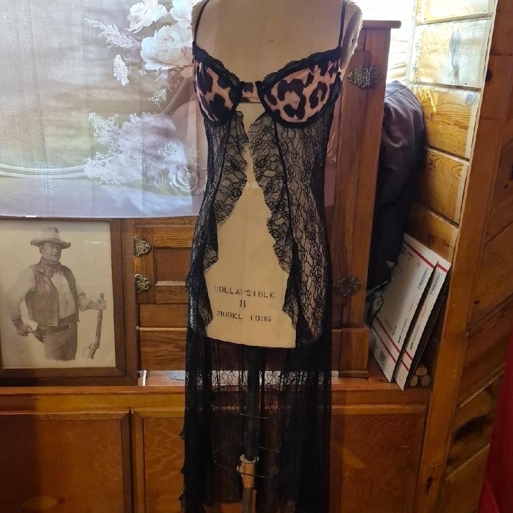 Fashion Nova Black and Pink Lace Chemise